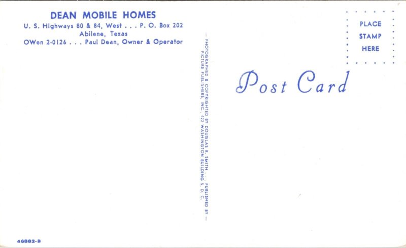 Postcard Dean Mobile Homes US Highway 80 & 84 in Abilene, Texas