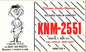 QSL Radio Card From Gallipolis Ohio KNM-2551