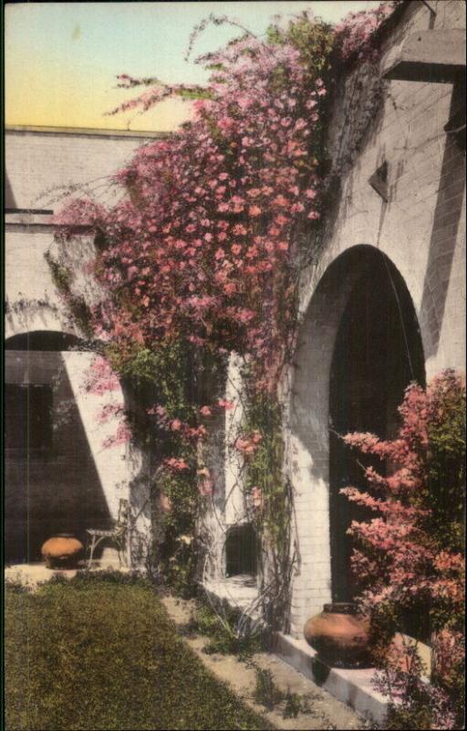 Socorro NM The Val Verde Patio Hand Colored Postcard