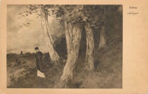 Fine art vintage postcard Tolnay Adagio man in forest