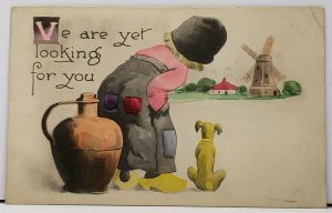 Greeting We are Yet Looking  for You Boy Jug & Dog Hamilton Montana Postcard E3