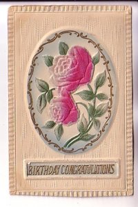 Birthday Congratulations, Cameo Style Two Roses Appliqued, Used 1911