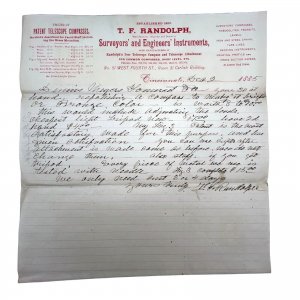 1885 Antique Letterhead - T.F. RANDOLPH Surveyors & Engineers Instruments #2