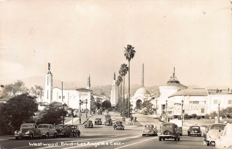 Westwood Boulevard, Los Angeles, CA, Real Photo Postcard, Used in 1948