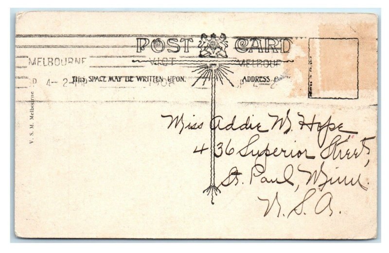 MELBOURNE, Australia ~ Hand Colored Street Scene & POST OFFICE 1908 Postcard