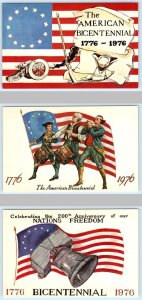 3 Postcards AMERICAN BICENTENNIAL 1776-1976 ~ Liberty Bell PATRIOTIC FLAGS