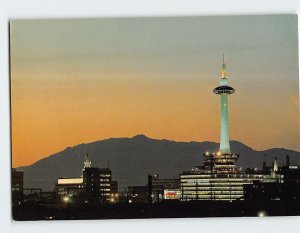 Postcard Evening View Of Kyoto Tower And Mt. Atago, Kyoto, Japan