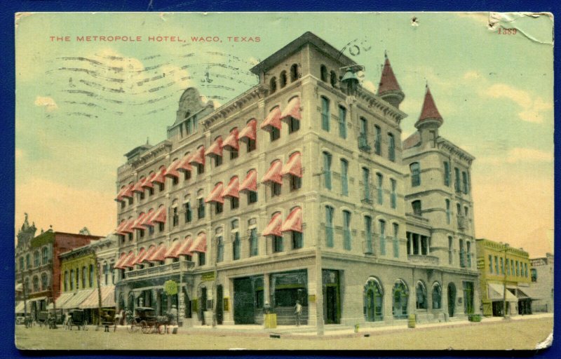 Waco Texas tx Metropole Hotel postmarked 1911 old postcard