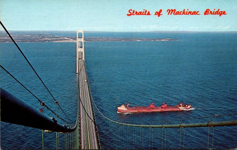 Michigan Straits Of Machinac Bridge View Taken From Top Of One Of The Spires