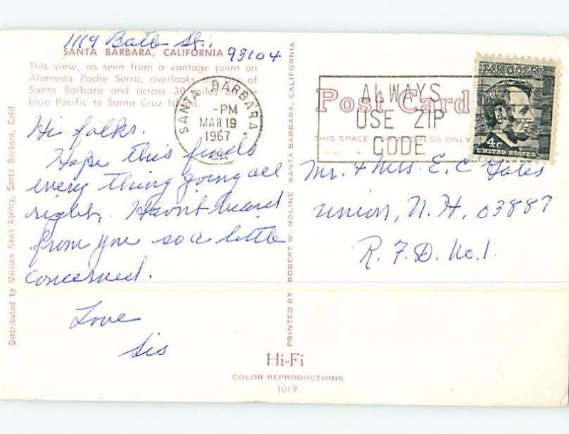 Pre-1980 PANORAMIC VIEW Santa Barbara California CA hp4185