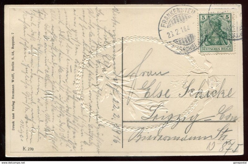 dc1191 - GERMANY MILITARY 1916 WW1 Patriotic Flag. Embossed Crest