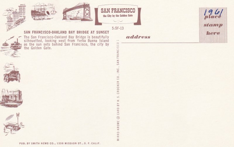 10731 San Francisco-Oakland Bay Bridge at Sunset California 1961