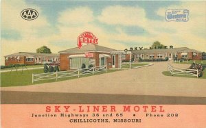 Chillicothe Missouri Sky Liner Motel roadside autos Teich Postcard 21-10648