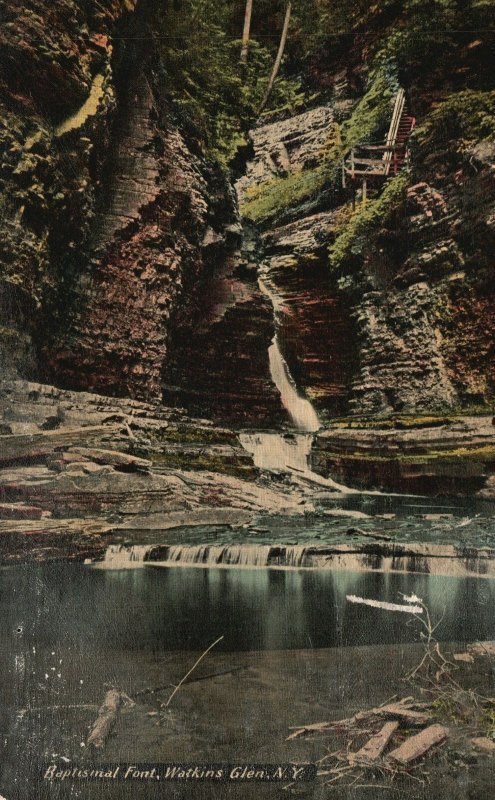 Vintage Postcard 1914 Baptismal Font Watkins Glen New York NY Finger Lakes 