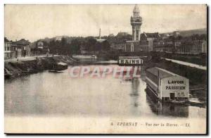 Epernay Old Postcard View from the banks of the Marne (Paris washhouse)