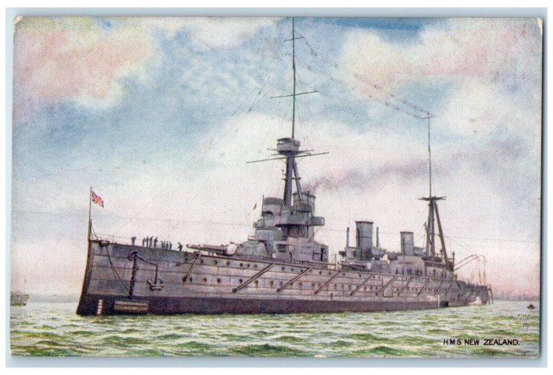 c1910 H.M.S New Zealand Battle Cruiser Oilette Tuck Art Antique Postcard