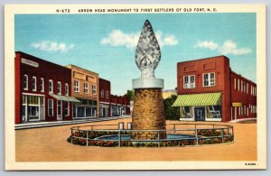 Native Americana~Old Fort NC~Arrow Head Monument To First Settlers~Vtg Postcard