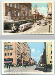 2 Postcards MONTREAL, Quebec Canada ~ RUE STE. CATHERINE Street Scenes c1930s