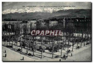 Isere - Grenoble - Constitution Square and the Chaine des Alpes - Old Postcard