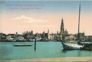 Belgium Antwerpen port panorama sailing boat Postcard