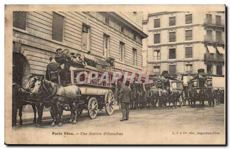 Paris Vecu Old Postcard A station & # 39omnibus TOP (horse carriage)