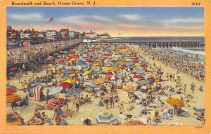 Beach Boardwalk Ocean Grove New Jersey linen postcard