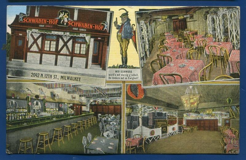 Schwaben-Hof Restaurant Bar Milwaukee Wisconsin wi 4 views linen postcard