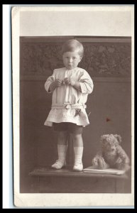 1910s Little Boy with Teddy Bear USA Studios RPPC Real Photo Postcard
