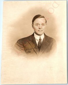 c1910s Detroit Michigan Studio RPPC Man Smile Smirk Real Photo Postcard MI A122