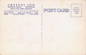 CRYSTAL FALLS MICHIGAN~CRYSTAL INN-NEW MODERN EUROPEAN POSTCARD 1920s