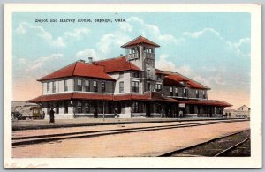 Sapulpa Oklahoma 1920s Postcard Train Depot And Fred Harvey House