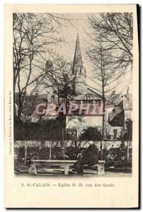 Old Postcard St Calais Eglise Notre Dame Quays View