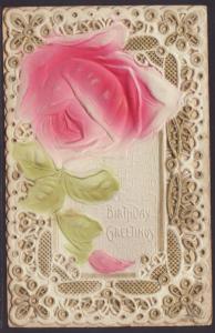 Birthday Greetings,Rose,Embossed Postcard
