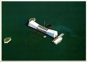 VINTAGE CONTINENTAL SIZE POSTCARD AN AERIAL VIEW OF THE USS ARIZONA MEMORIAL