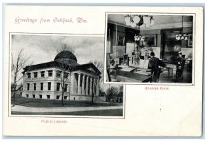 c1920's Greetings From Oshkosh Public Library Reading Room Wisconsin Postcard