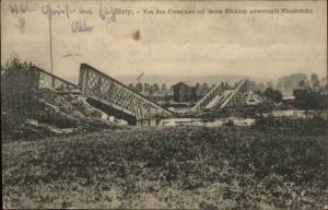 WWI Blown Up Bridge Siry Belgium Used Postcard