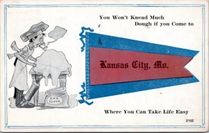 Postcard Pennant MO Kansas City - You Won't Knead Much Dough if you come to