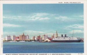 Florida Miami Skyline With Cruise Ship Curteich