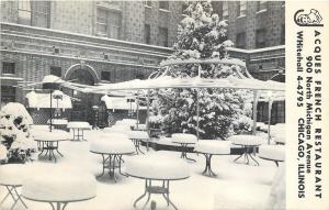 Chicago Illinois~Jacques French Restaurant~Patio Under Snow~1950s B&W Postcard