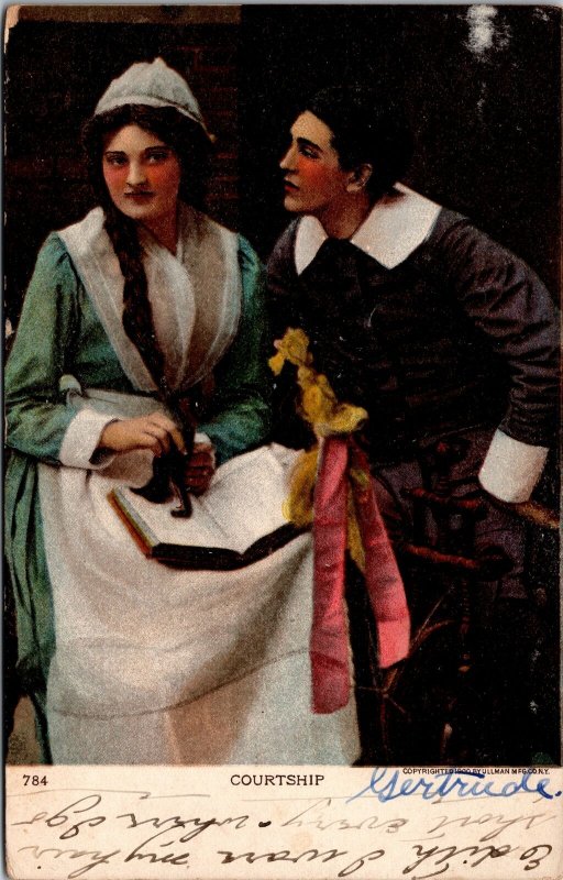 VINTAGE POSTCARD COURTSHIP YOUNG MAN WOMAN IMAGE COPYRIGHTED 1900 MAILED 1910