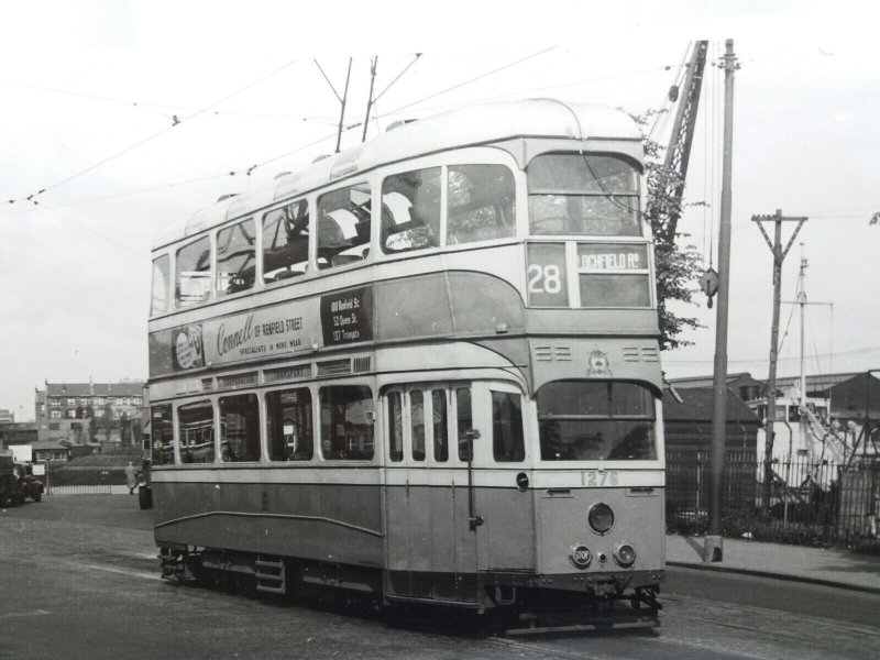 Original Vintage Photo Glasgow Tram no1276 Route 28 Lochfield Road Paisley 1950s