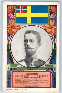 Gustav V Sweden Former King Government Constitutional Monarchy WWI Postcard