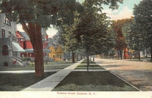 CORTLAND, NY New York  TOMKINS STREET SCENE  Large Homes~Trees  1908 Postcard