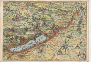 Balaton Lake 1930s map postcard Hungary