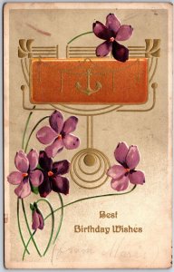 1909 Violets Flowers Embossed Birthday Greetings and Wishes Posted Postcard