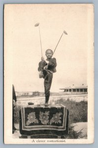 JAPANESE CONTORTIONIST CIRCUS BOY ANTIQUE POSTCARD