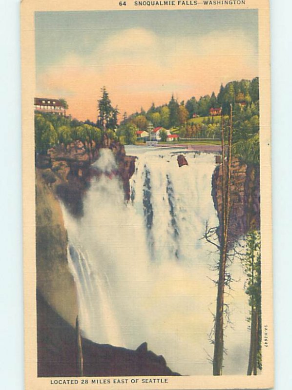 Pre-Chrome WATERFALL SCENE Snoqualmie Falls - Near Seattle Washington WA AG4128