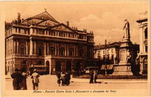 CPA AK MILANO Facciata Teatro Scala-Monumento a L. da Vinci ITALY (521982)