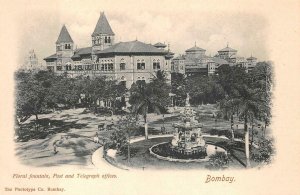 FLORAL FOUNTAIN POST OFFICE & TELEGRAPH OFFICE BOMBAY INDIA POSTCARD (c. 1905)