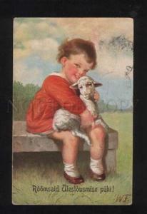 3054698 Little Girl w/ Sheep by FIALKOWSKA Vintage PC